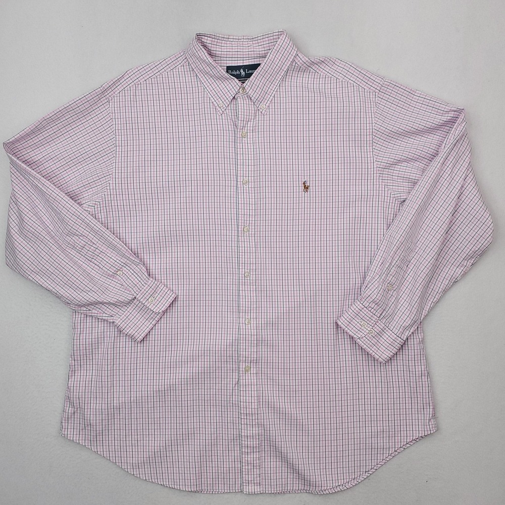 Vintage Ralph Lauren Shirt Men 2XL Pink Check‎ Classic Button Down Long Sleeve